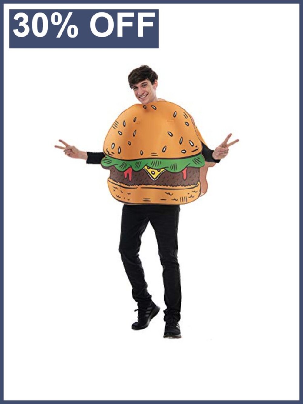 Adult Hamburger Costume One Size Funny Halloween Food Tunic Cosplay Polyester